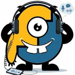 La mascotte di Poliverso con le cuffie mentre è in ascolto di un Podcast