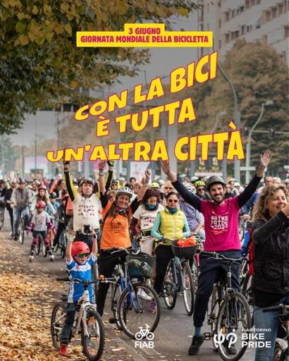 Foto di un gruppo di adulti e bambini in bici.

In sovrimpressione la scritta

3 giugno
Giornata mondiale della bicicletta

Con la bici
è tutta
un'altra città

Logo fiab