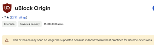 uBlock Origin Warning - to be removed from Chrome Store