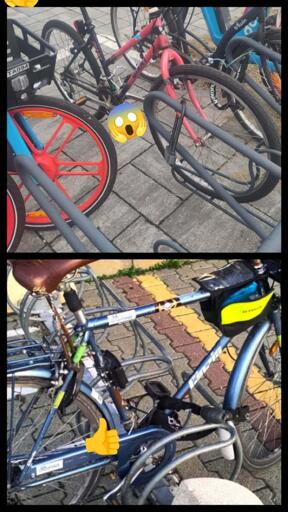 2 foto sovrapposte

In alto: una mountain bike è appoggiata ad una rastrelliera di quelle con struttura alta. Un lucchetto ad U lega un braccio della forcella alla rastrelliera. Smontando la ruota un ladro porta via tutto

Nella foto sotto: come lego la mia bici alle rastrelliere scomode, con struttura bassa. La bici è a cavallo della struttura, così posso facilmente legarci il telaio, invece che solo la ruota