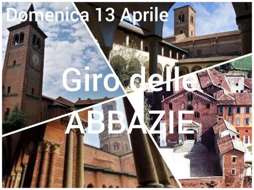 Illustrazione dell'evento, con foto divisa in 4 spicchi, ogni spicchio contente la foto di una delle 4 abbazie. In sovraimpressione data e none dell'evento come nel toot